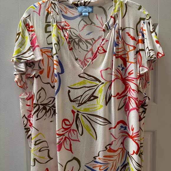 CeCe Tropical Floral Print Ruffle Sleeve Top – Size XL - Picture 2 of 3